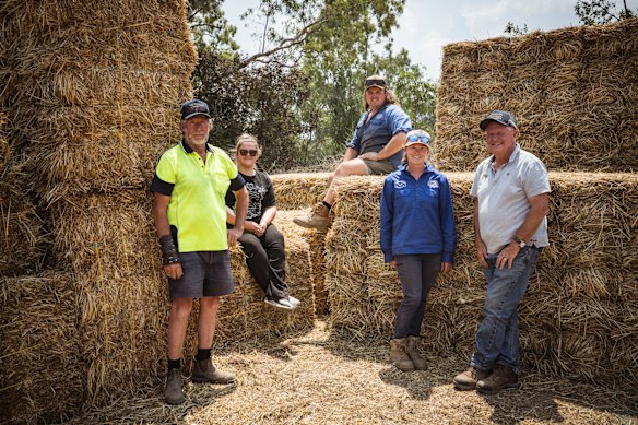 Andrew Embling (right) and his team of volunteers (from left) Bruce Stewart, Emily Salmon, Ben Nash and Chloe Gaunt, who have been organising feed and hay for farms.