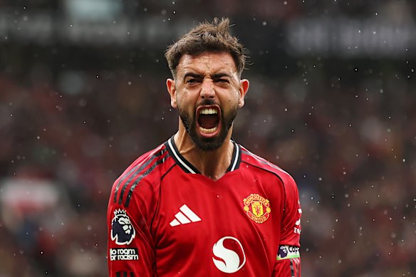 Bruno Fernandes celebrates after Josh Cullen scores.