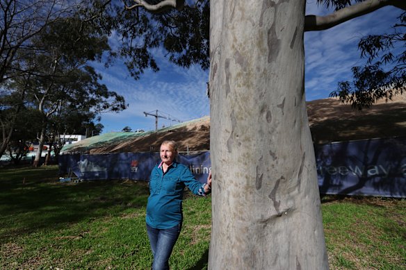 Cammeray resident Steph McCullough pictured at one of the tunnel construction zones in Cammeray.