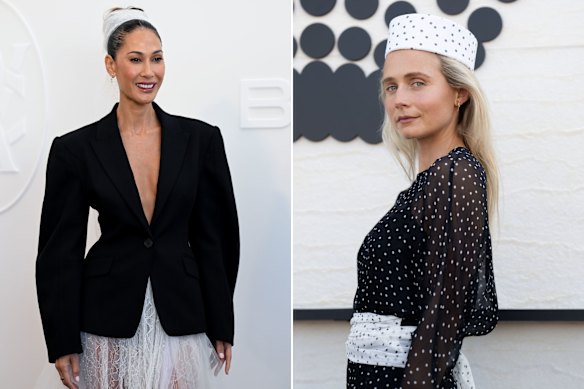 Lindy Klim (left) and Tessa James in spots at Derby Day.
