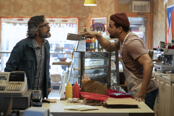 Marc Maron (Gideon Pearlman) and Alejandro Hernandez (Luis) in The Horror of Dolores Roach.