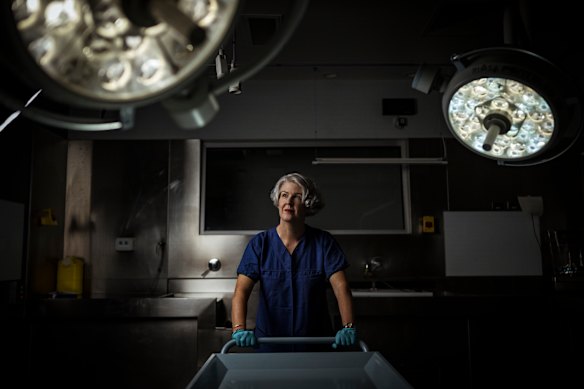 Joanna Glengarry, head of Forensic Patholgy services, Victoria Institute of Forensic Medicine, in the morgue at the Institute. Joanna was the examiner of the bodies of murdered women Eurydice Dixon and Aya Massarwe.