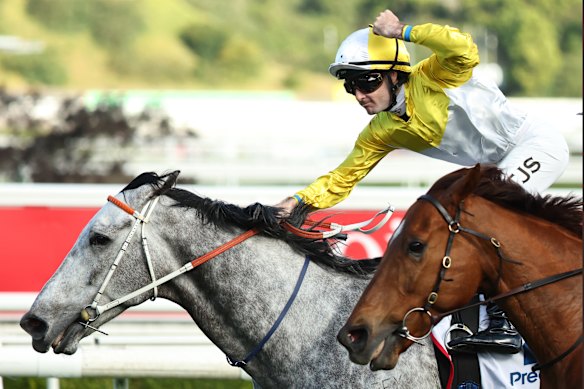 Tyler Schiller and Briasa win the Premiere Stakes at Randwick.