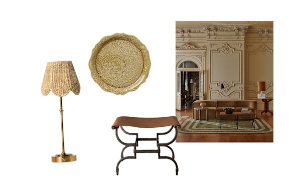 “Bemboka” lamp; Pizza server; “Tautou” ottoman; “Monaco” rug.  