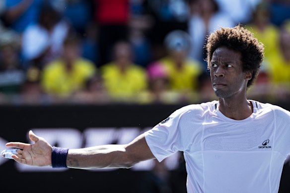 Gael Monfils after winning the first set.