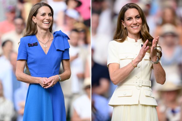 Princess Catherine in Roksanda at Wimbledon for the men’s singles final and wearing Self-Portrait for the women’s singles final.