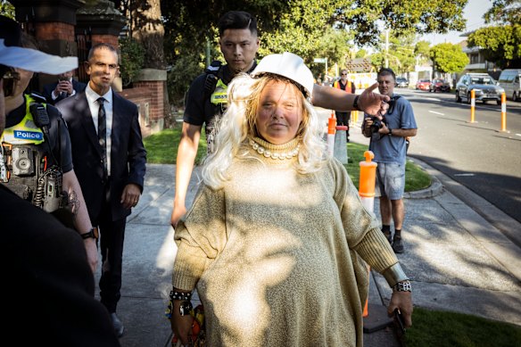 A Gina Rinehart impersonator is moved on from Raheen after trying, to enter Anthony Pratt’s birthday party.