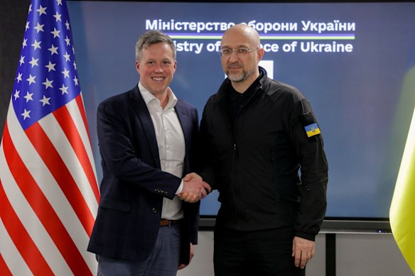US Secretary of the Army Dan Driscoll (left) with Ukrainian Defence Minister Denys Shmyhal in Kyiv on Wednesday.