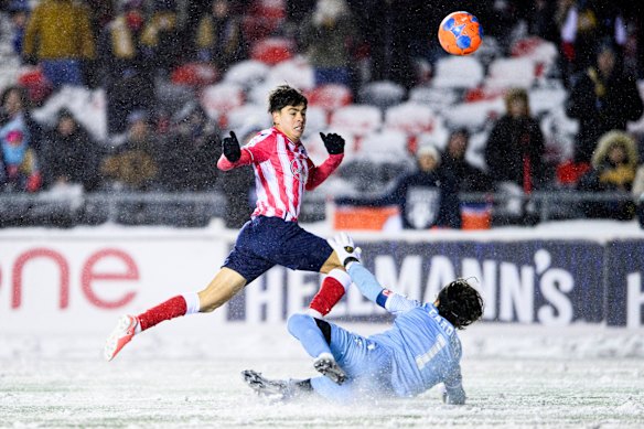Rodríguez scores again for Atletico Ottawa in the game against Cavalry FC, this time in extra time.