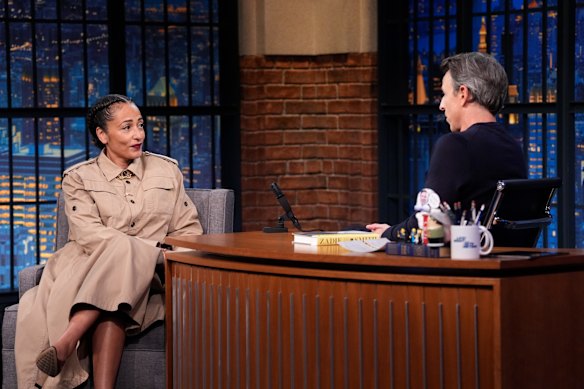 Zadie Smith during an interview with host Seth Meyers in October 2025.