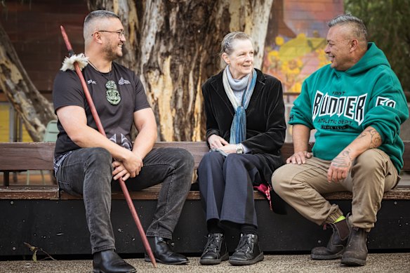 Tyson Tuala (left) and Alaine Beek (centre) alongside actor Wiremu Morris (right), who stars in The Yellow Line.