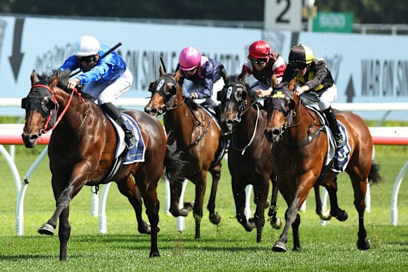 Adam Hyeronimus wins the Dulcify Stakes on Attica.