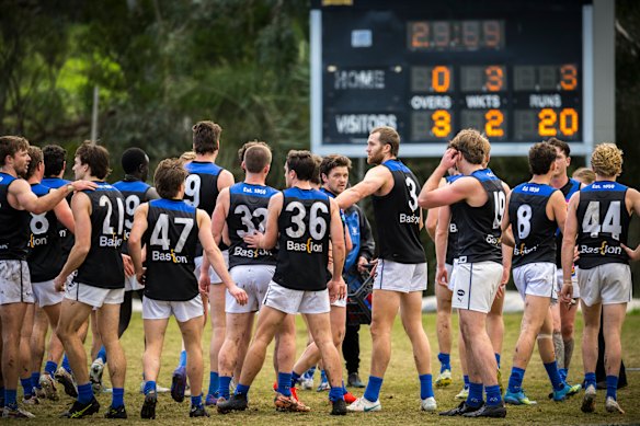 VAFA match between St Bernards and University Blues at St Bernards College, Essendon North. VAFA clubs, including Uni Blues, are reportedly offering jobs to top-tier players to entice them to play for them. 