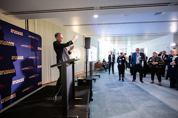 Ian Paulsen makes his pitch to a crowd gathered for a ‘Biomade in Australia’ event at Parliament House last month.