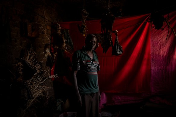Local witch doctor Robert Apedu inside his clinic.