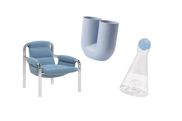 “Atli” lounge chair; “Kink” vase; “Vice Versa” carafe.  