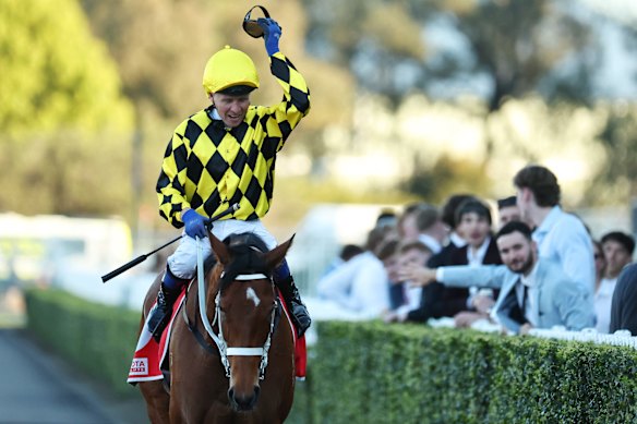 Kerrin McEvoy after winning on Autumn Glow in the Theo Marks Stakes on September 13 at the mare’s last start.
