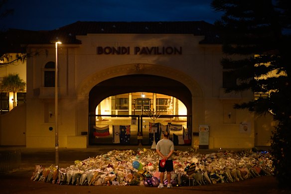 Flowers left in tribute at Bondi Pavilion. 