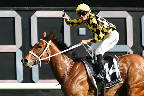 James McDonald rides Autumn Glow to victory in the Golden Eagle.