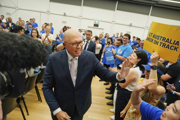 Peter Dutton at the rally in Melbourne last Sunday..