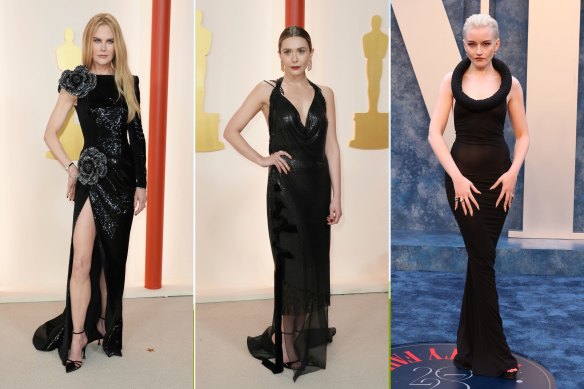 Back to black ... (from left) Nicole Kidman, Elizabeth Olsen, Julia Garner.