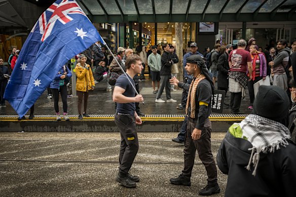 Protesters face off at the “March for Australia” rally on August 31.
