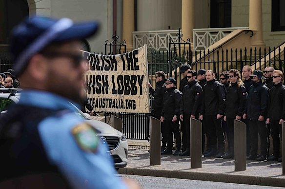The National Socialist Network holding a rally outside parliament in Sydney on November 8. 
