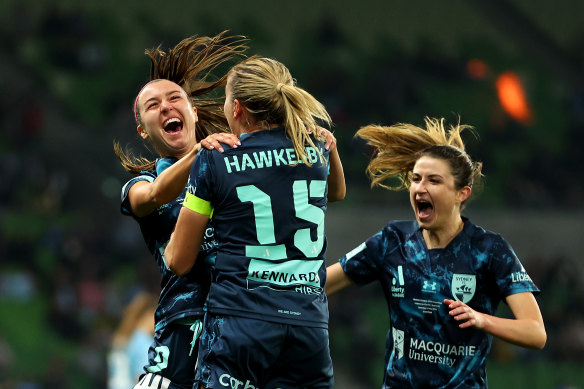 Shea Connors celebrates her match-winning extremity   for Sydney FC.