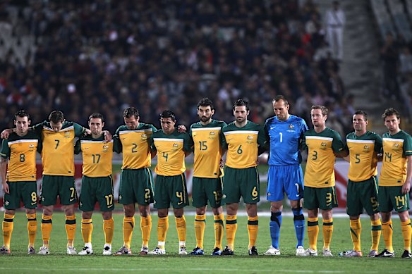 The Socceroos ahead of the November 2010 friendly against Egypt.