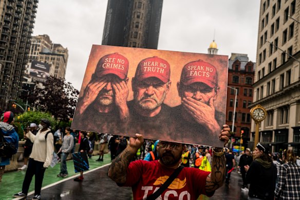 Protesters in New York en route to Washington Square Park.