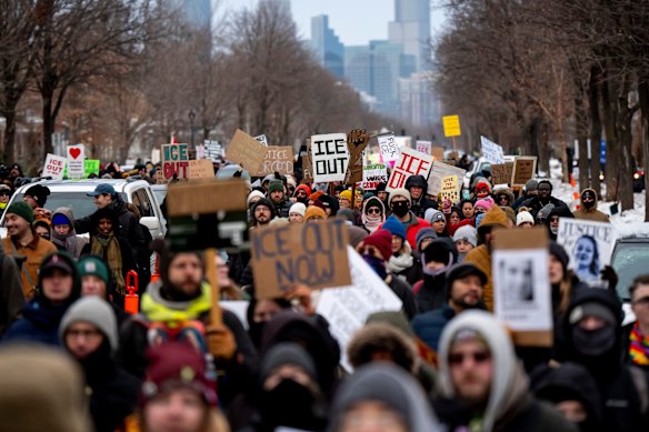 The Minneapolis anti-ICE rally on Sunday AEDT had tens of thousands of demonstrators.