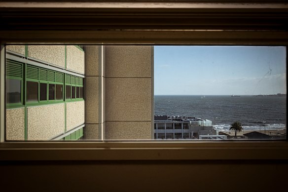 The beach views from the public housing towers at 150 Victoria Avenue, Albert Park.