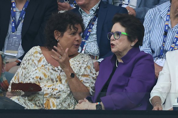 Billie Jean King, right, with Evonne Goolagong Cawley at the 2023 Australian Open.