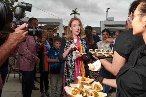 Newly minted NSW Opposition Leader Kellie Sloane visiting Harris Park in western Sydney last weekend.
