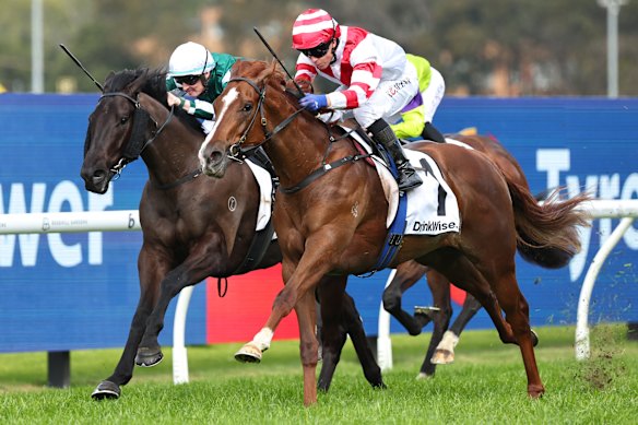 Kerrin McEvoy takes Skyhook (right) to victory in the listed Rosebud at Rosehill on August 16. The pair will combine again in Saturday’s group 2 Run To The Rose.