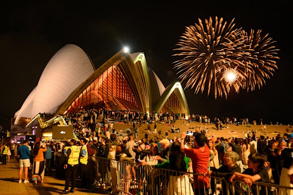 The Sydney Opera House during the midnight fireworks.