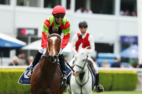 Ash Morgan comes back a winner on Thrill Hunter at Randwick on October 25.