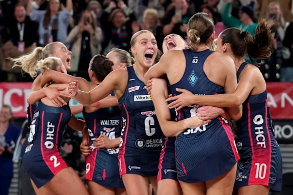 The jubilant Vixens after another win for the ages.