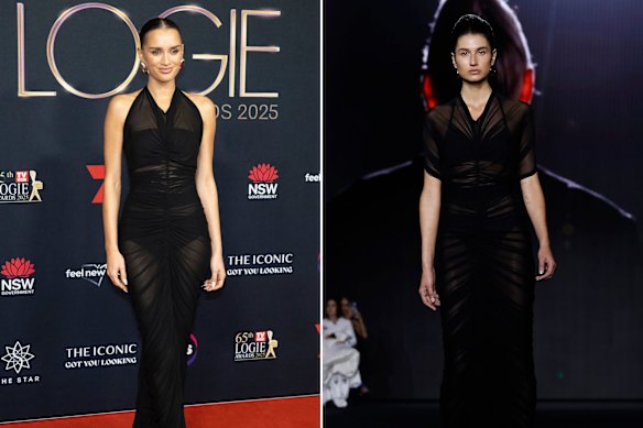 Kylah Day in Mariam Seddiq at the Logies and Roberta Pecoraro at Australian Fashion Week in May.