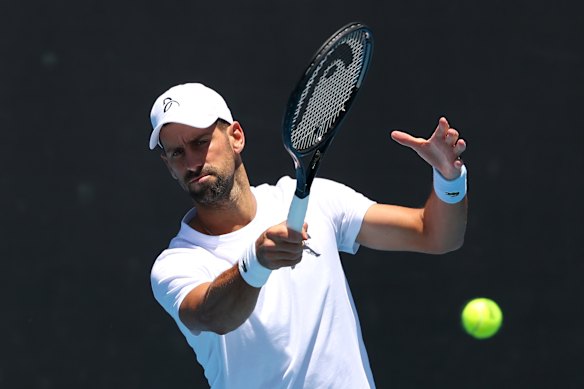 Novak Djokovic at a practice session on Saturday.