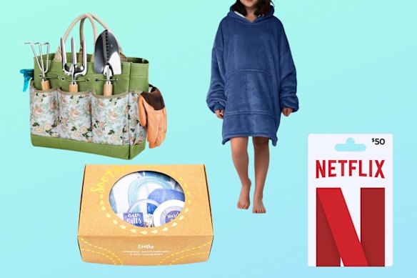 Grenebo 12‑Piece Gardening Tools Gift Set; Wheatbags sleep gift pack; Oversized Hoodie Blanket; TV streaming gift card.