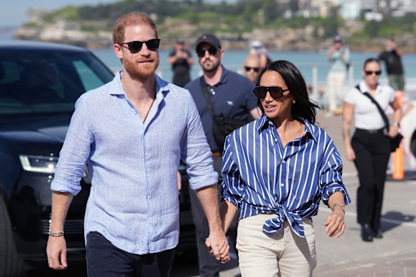 Harry and Meghan at Bondi Beach in April.
