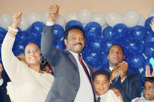 Jackson with his family in June 1988, shortly after his defeat to Michael Dukakis in the California presidential primary.
