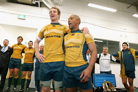 Stephen Larkham and George Gregan with the Wallabies in 2007