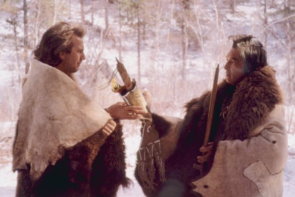 Greene (right) with Kevin Costner in Dances With Wolves, for which Green received an Oscar nomination. 