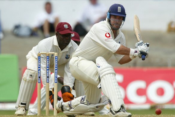Graham Thorpe plays a shot against the West Indies in 2004.