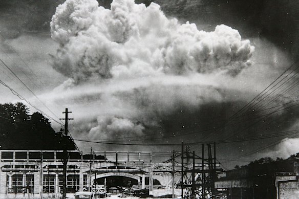 The nuclear blast over Nagasaki in Japan in 1945.