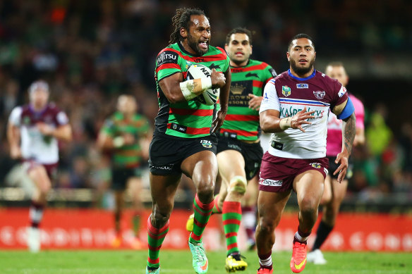 Lote Tuqiri in full flight for Souths in 2014.