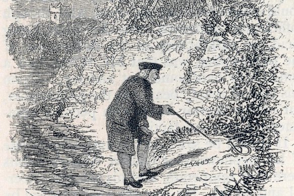 An illustration of Gilbert White shown near his home in Selborne, Hampshire.