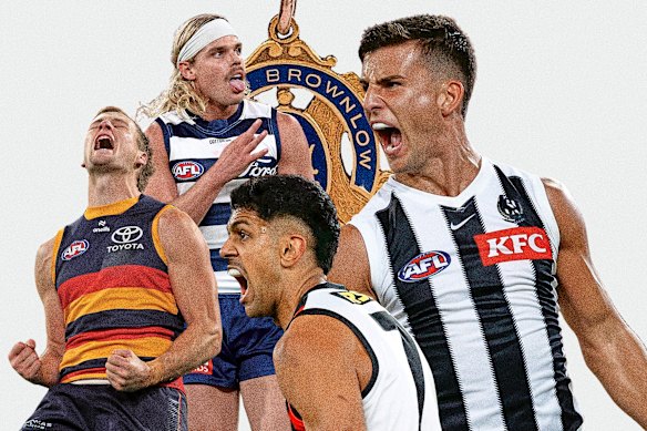 Brownlow Medal contenders (left to right) Jordan Dawson, Bailey Smith, Nasiah Wanganeen-Milera and Nick Daicos.  